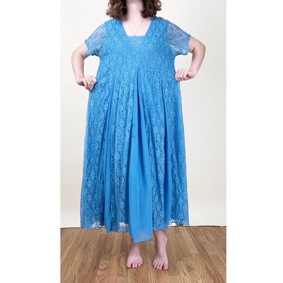 Vintage Handmade Lace Pleated Midi Maxi Dress Princess Royal Formal Fancy Event - Picture 6 of 7